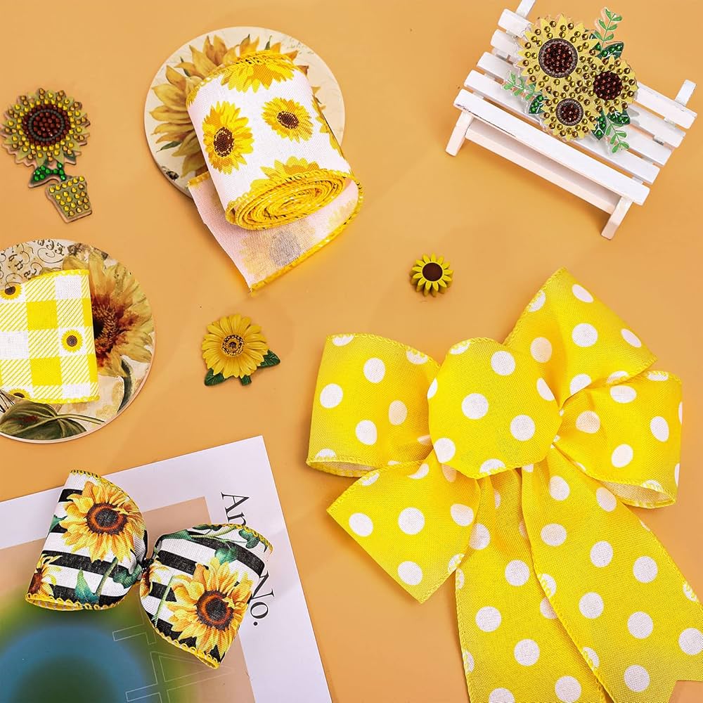 Amazon.com: Whaline 6 Rolls Sunflower Wired Edge Ribbon 30